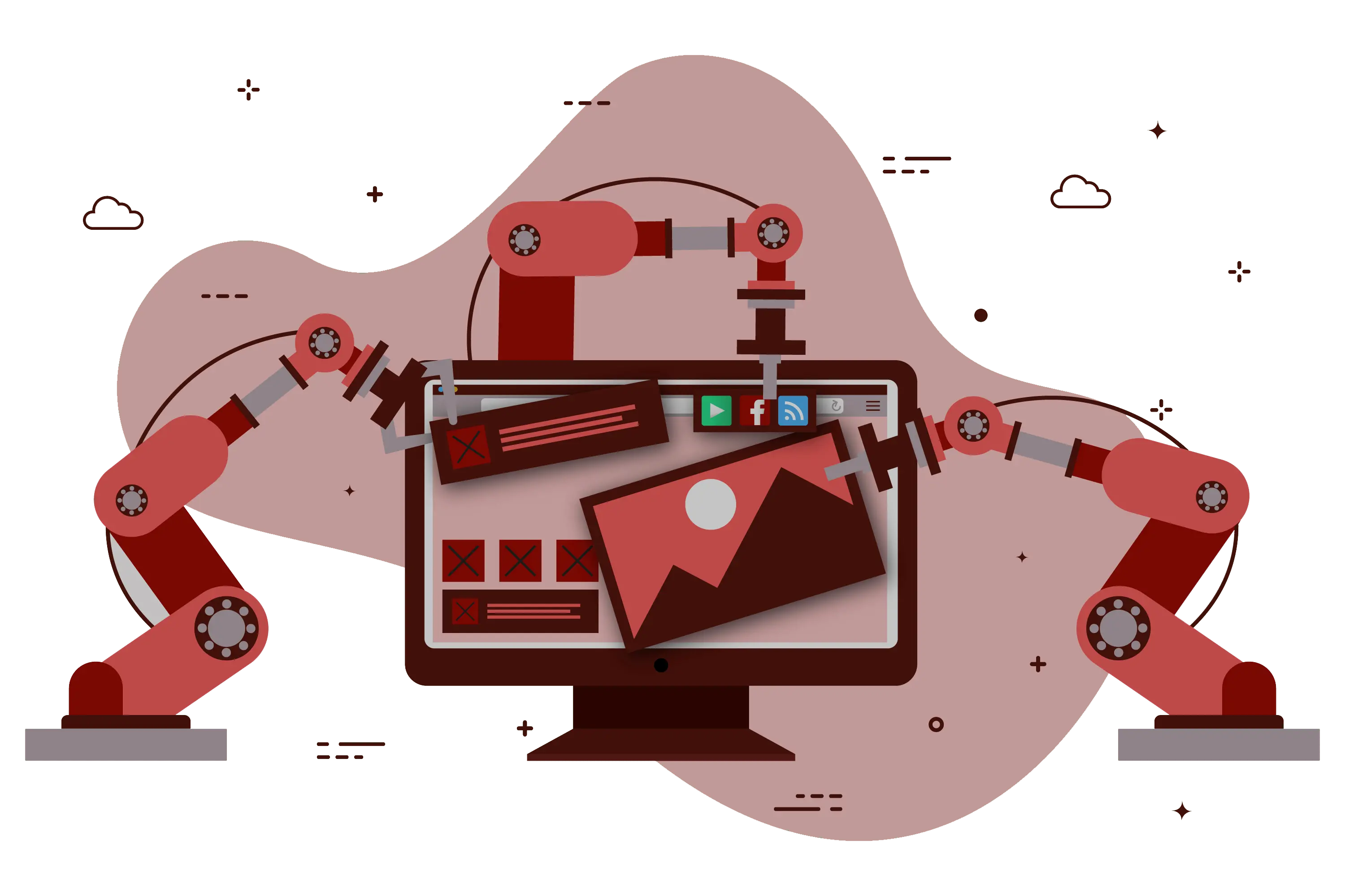 robot arms handling apps in a pc